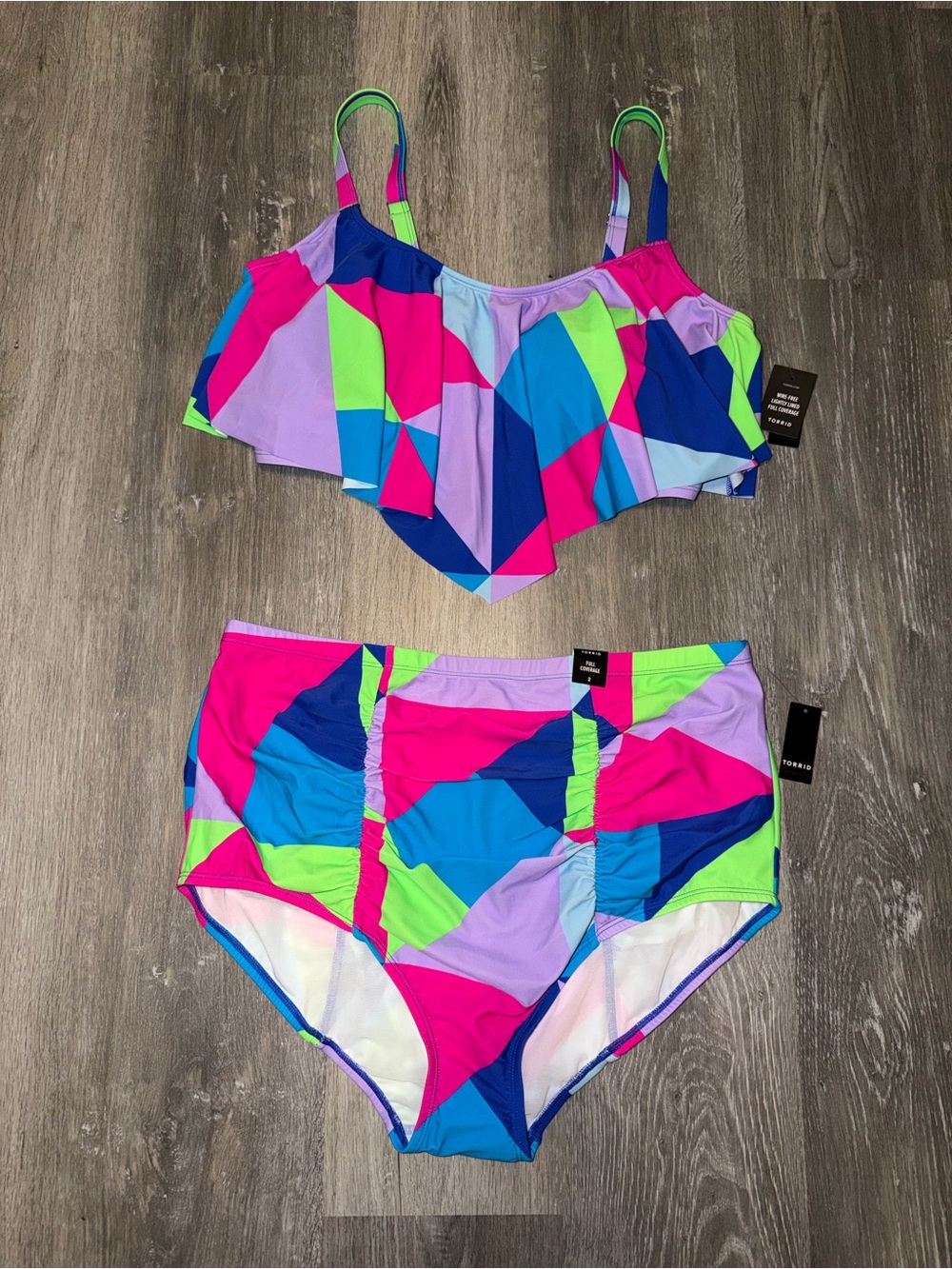 Torrid Neon Geo Ruffle Two-Piece Swimsuit - Multicolor